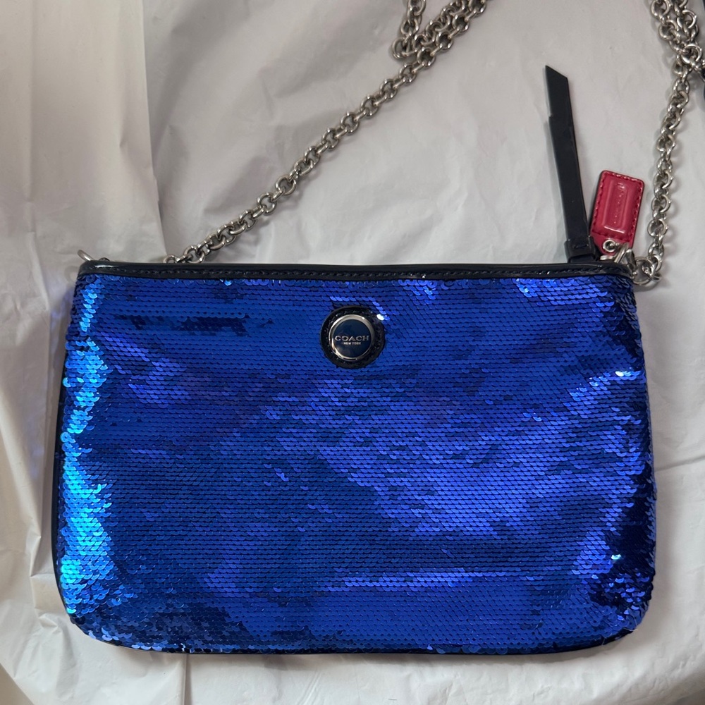 Coach Sparkling Blue Sequin Clutch
